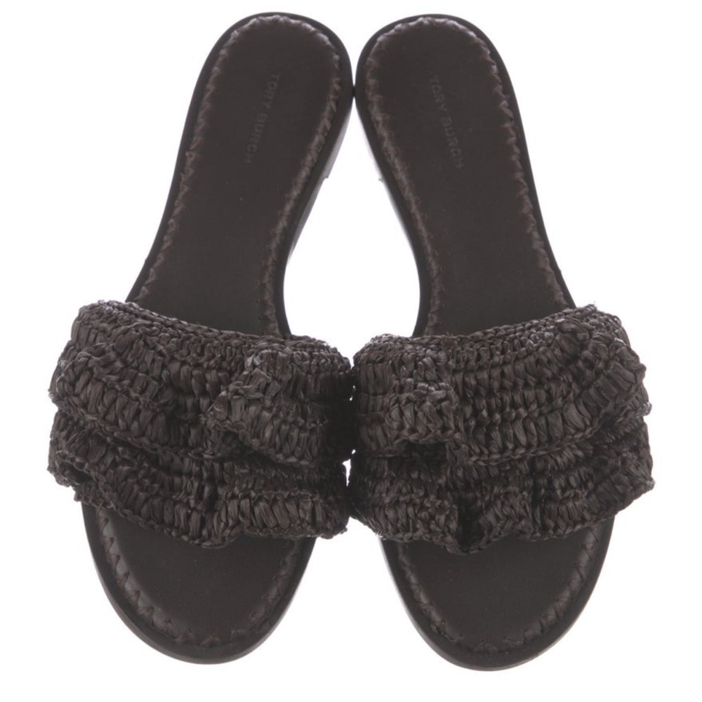 Tory Burch Brown Leather Ruffle Sandals Size 7.5 NWT
